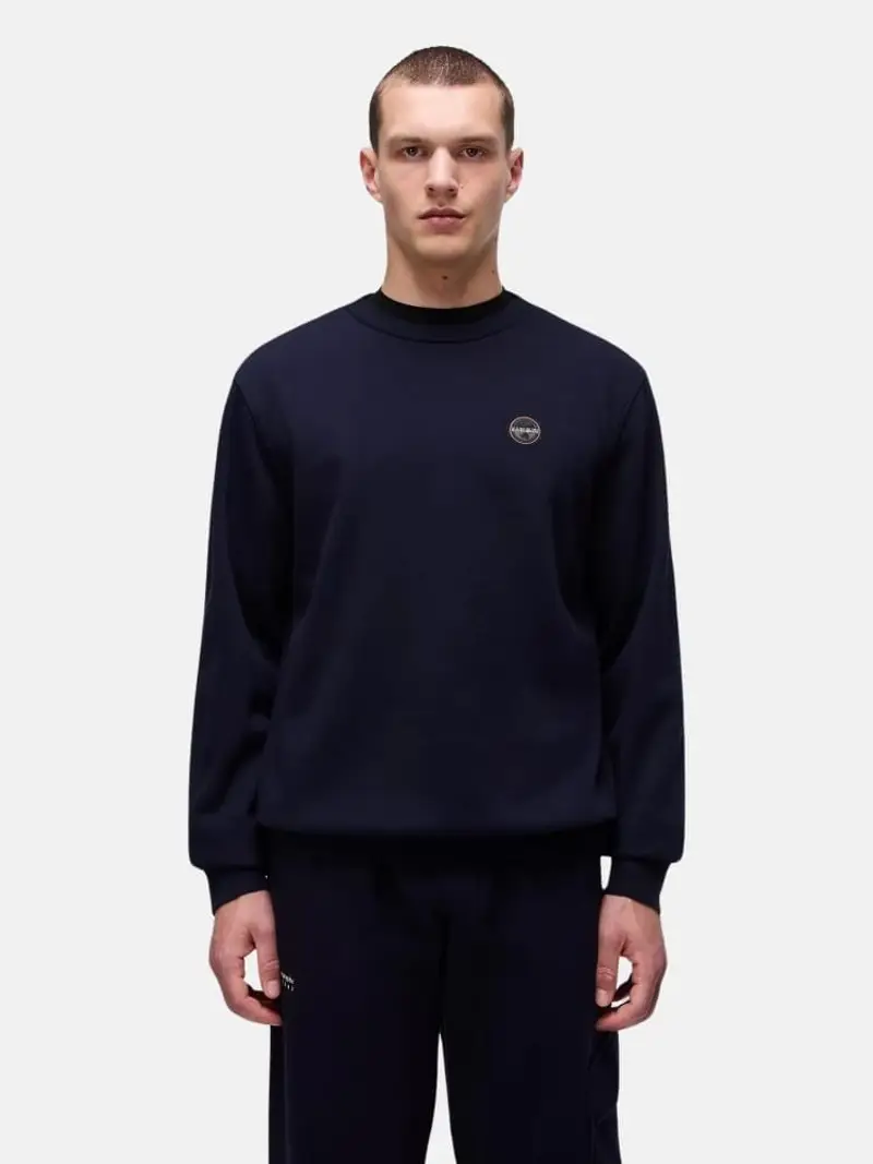 Napapijri felpa blu navy uomo in cotone girocollo mini logo sul petto
