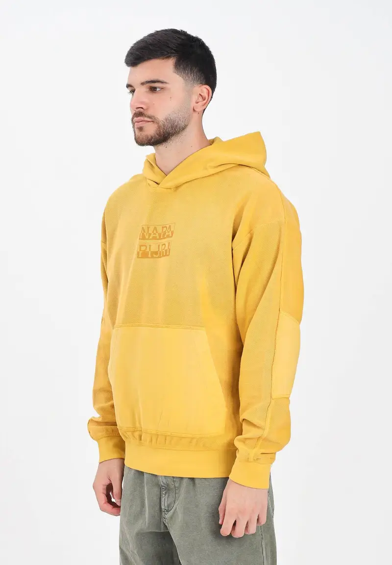 Felpa con cappuccio Comel in French Terry gialla da uomo