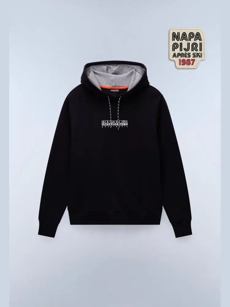 felpa con cappuccio in cotone nero con stampa posteriore fiemme