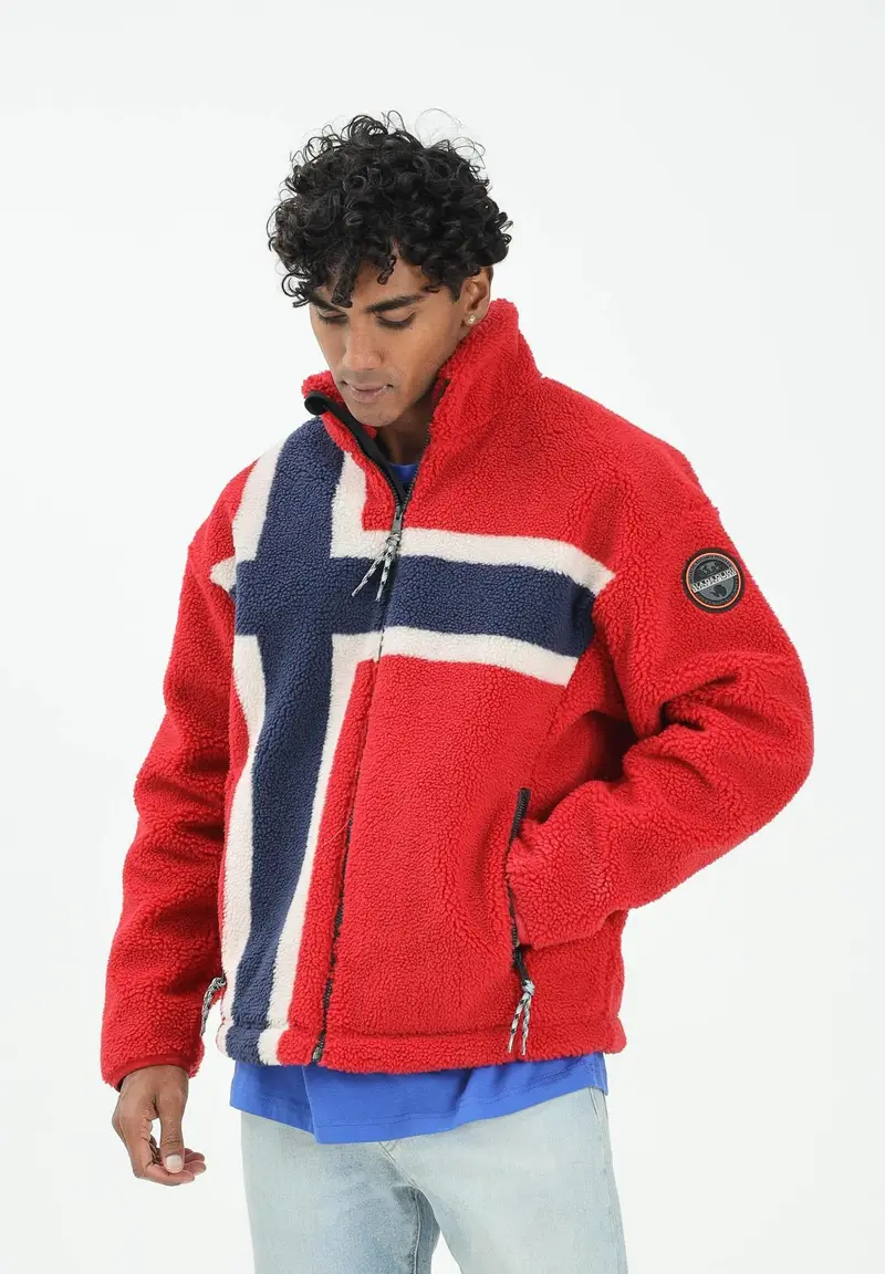 Felpa con zip in Pile Fiemme rossa da uomo miniatura 2