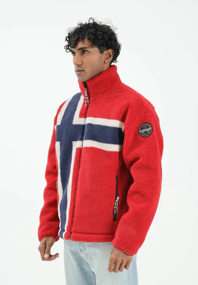 Felpa con zip in Pile Fiemme rossa da uomo