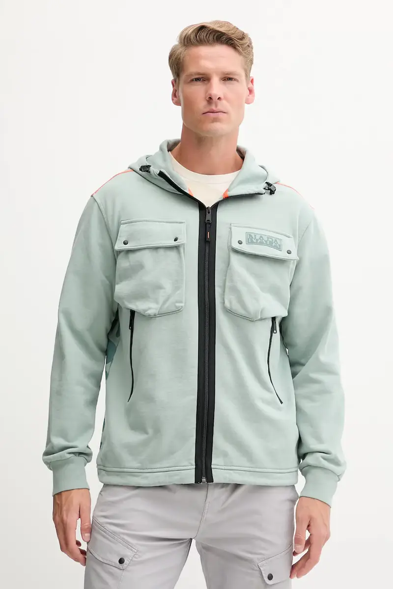 felpa in cotone B-Rivalto uomo colore verde con cappuccio NP0A4ICGG1X1