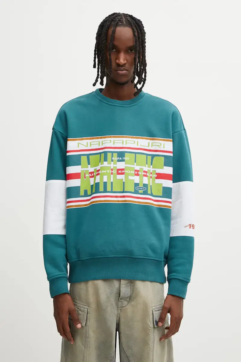 felpa in cotone Napapijri x Martine Rose uomo colore verde con applicazione NP0A4I4ZG2A1 Turchese
