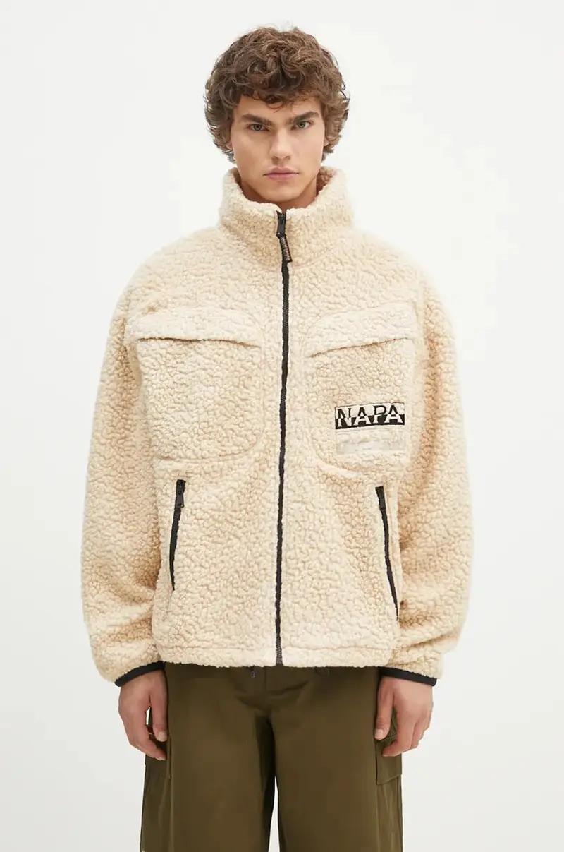 felpa in pile T-Jaman Fz colore beige con applicazione NP0A4HZNN1J1