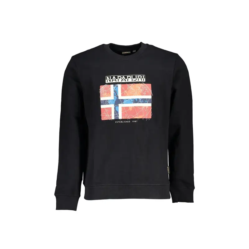 Felpa Maniche Lunghe Senza Zip Uomo Nera Stampa Logo Nero