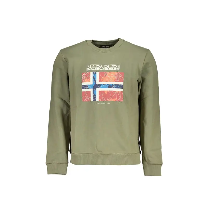 Felpa Maniche Lunghe Senza Zip Uomo Verde Stampa Logo