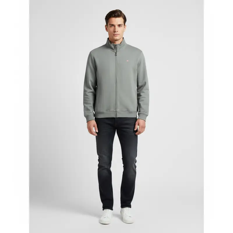 Felpa Uomo Verde con Zip e Logo miniatura 3