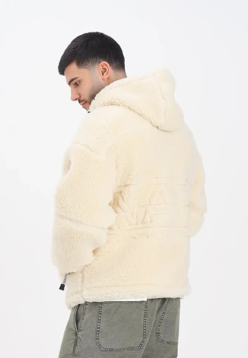 Giubbotto panna da uomo in morbido pile teddy effetto shearling miniatura 2