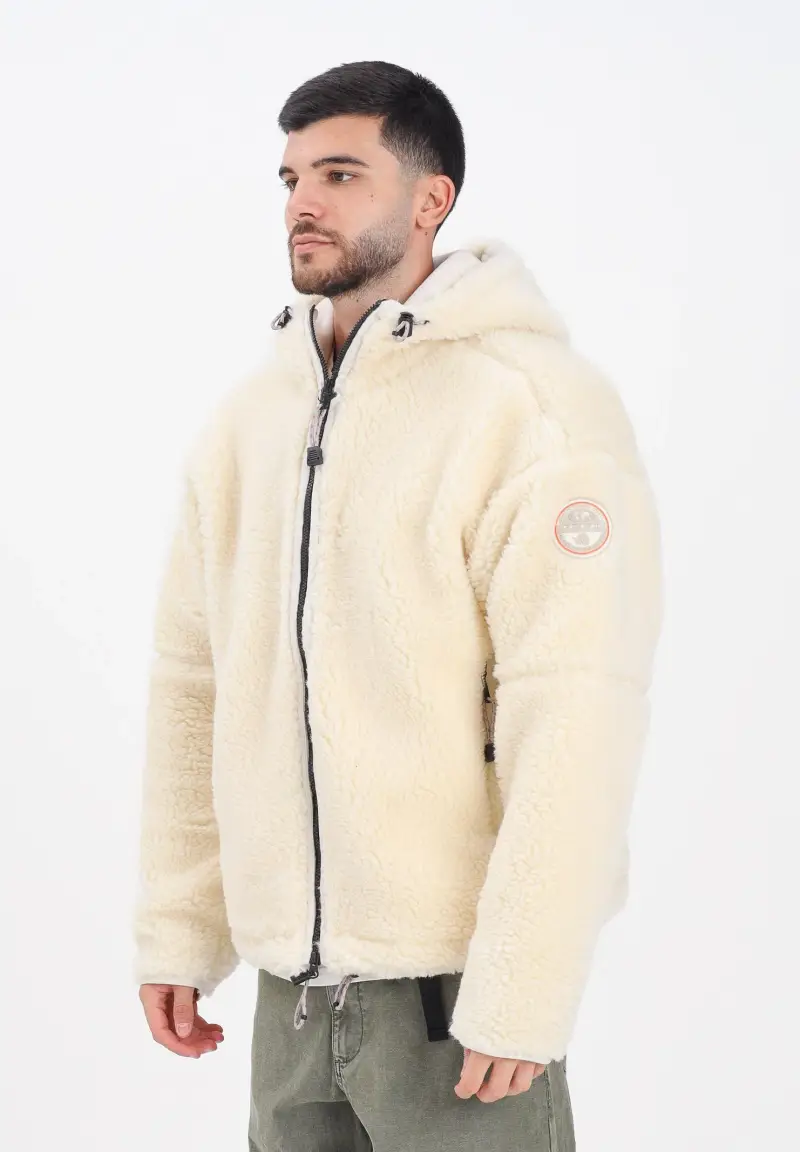 Giubbotto panna da uomo in morbido pile teddy effetto shearling