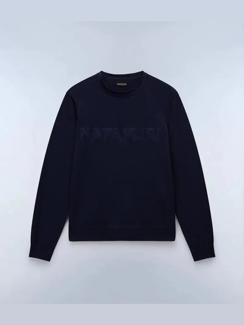 Napapijri maglia blu navy uomo in cotone logo in rilievo sul davanti