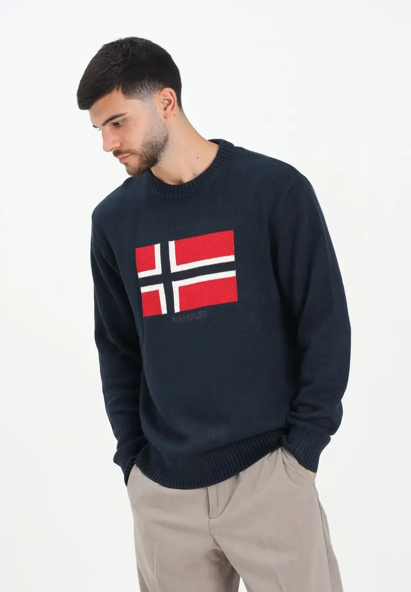 Maglione girocollo Mura blu da uomo miniatura 2