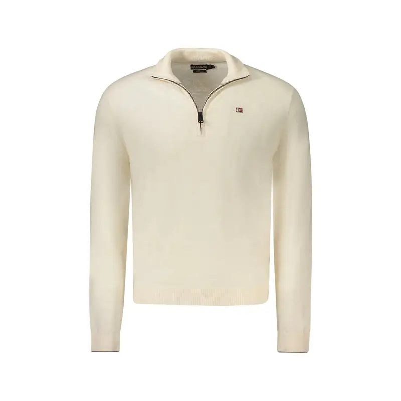 Maglione Uomo Bianco Mezza Zip Maniche Lunghe