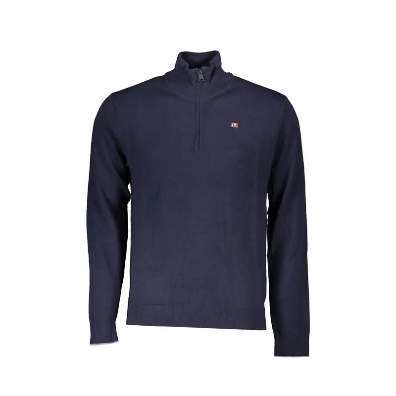 Maglione Uomo Blu Mezza Zip Maniche Lunghe