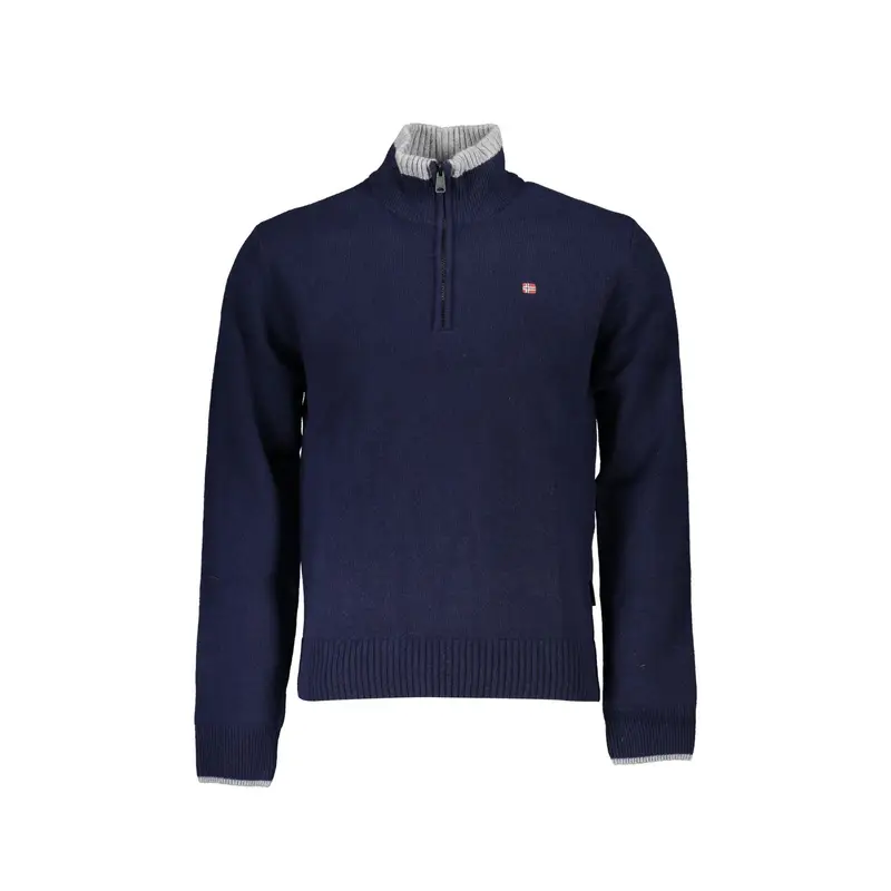Maglione Uomo Blu Mezzo Zip Ricamo