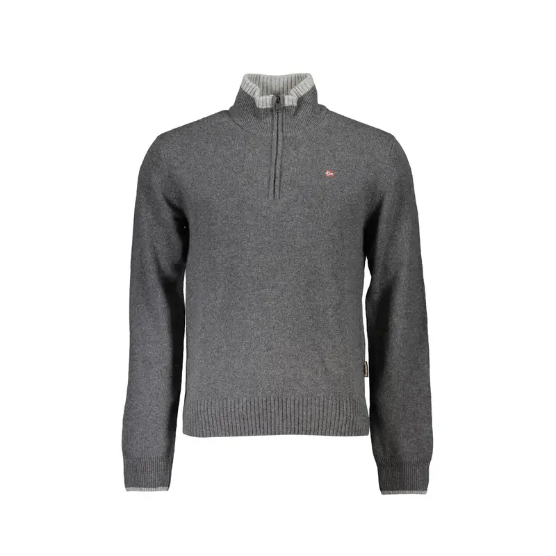 Maglione Uomo Grigio Mezza Zip Ricamo