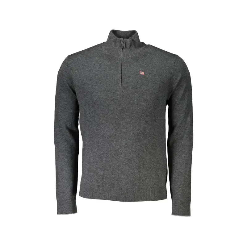 Maglione Uomo Grigio Mezzo Zip Ricamo