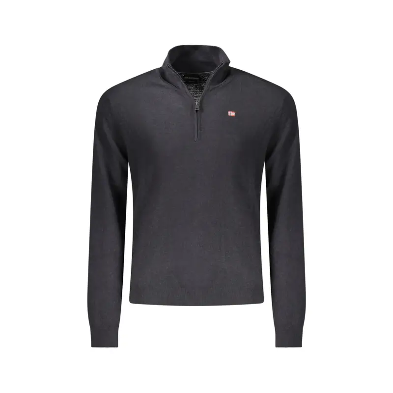 Maglione Uomo Nero Mezza Zip Maniche Lunghe