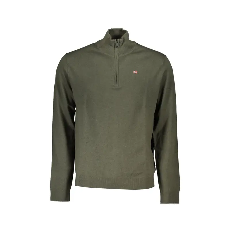 Maglione Uomo Verde Mezza Zip Maniche Lunghe