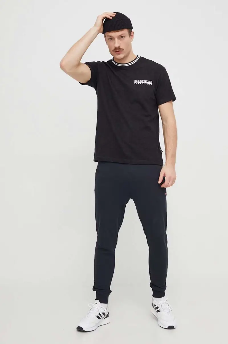 pantaloni da jogging in cotone colore nero miniatura 2