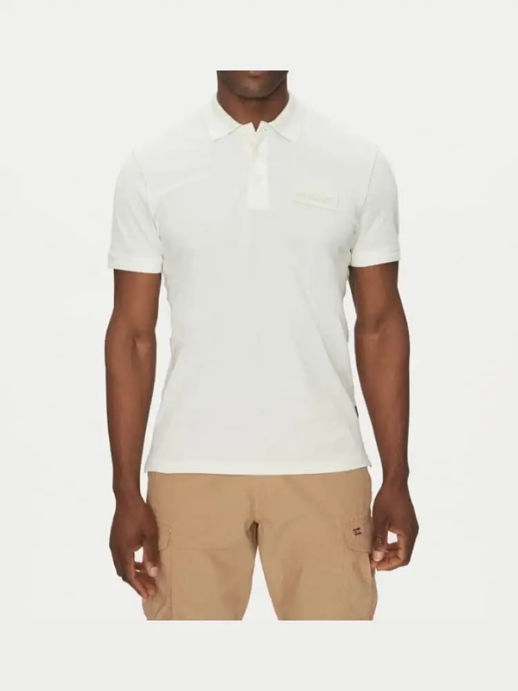 polo in cotone bianco con logo su manica e colletto