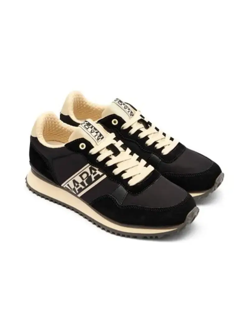 Napapijri scarpe nere uomo in tessuto e camoscio logo sul lato miniatura 2