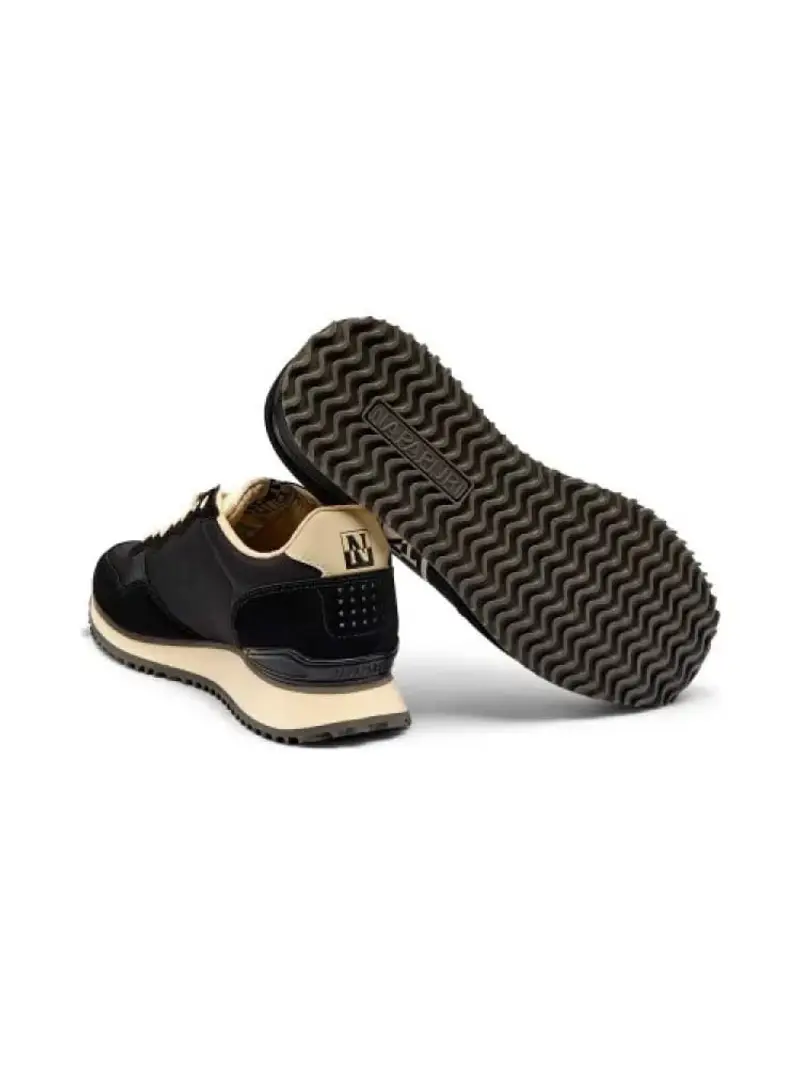 Napapijri scarpe nere uomo in tessuto e camoscio logo sul lato miniatura 3