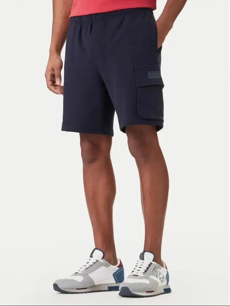 short cargo uomo in cotone blu con logo