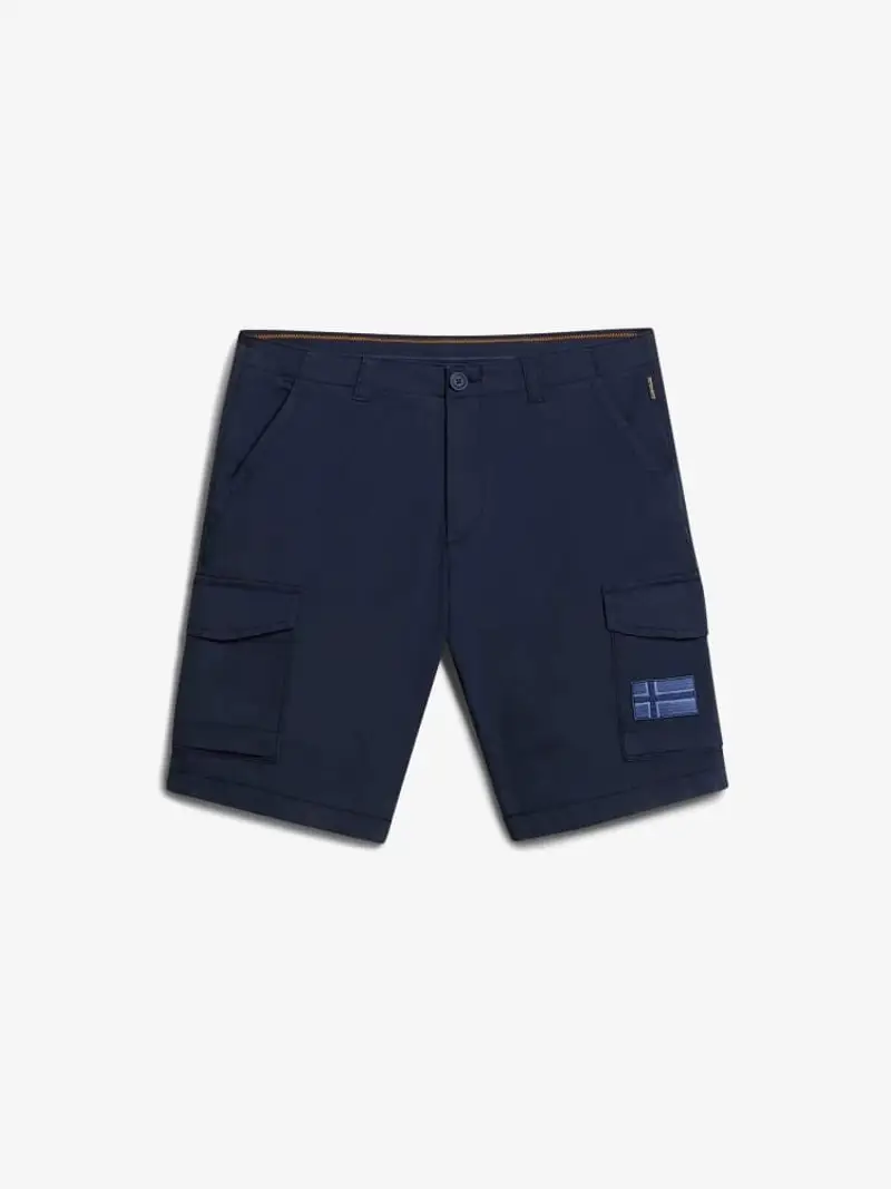 Napapijri shorts blu navy uomo in cotone con tasconi logo ricamato sul lato