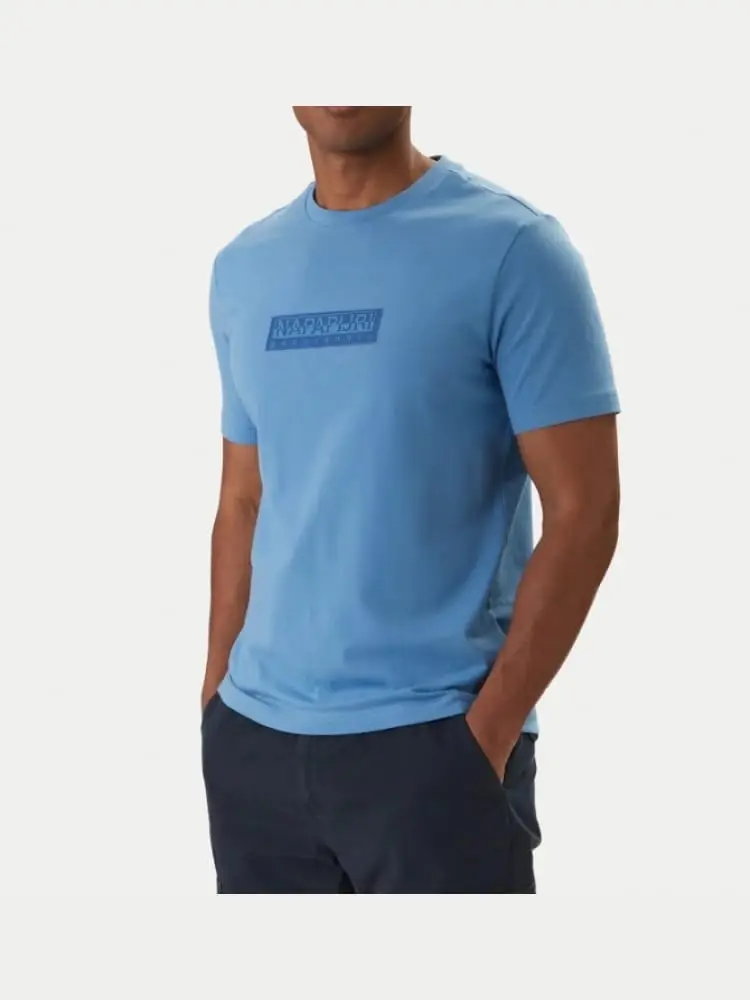 t-shirt in cotone azzurro con stampa logo regular fit