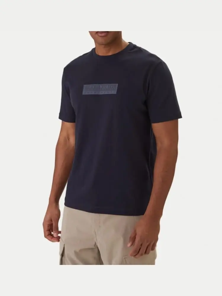 t-shirt in cotone blu con stampa logo regular fit