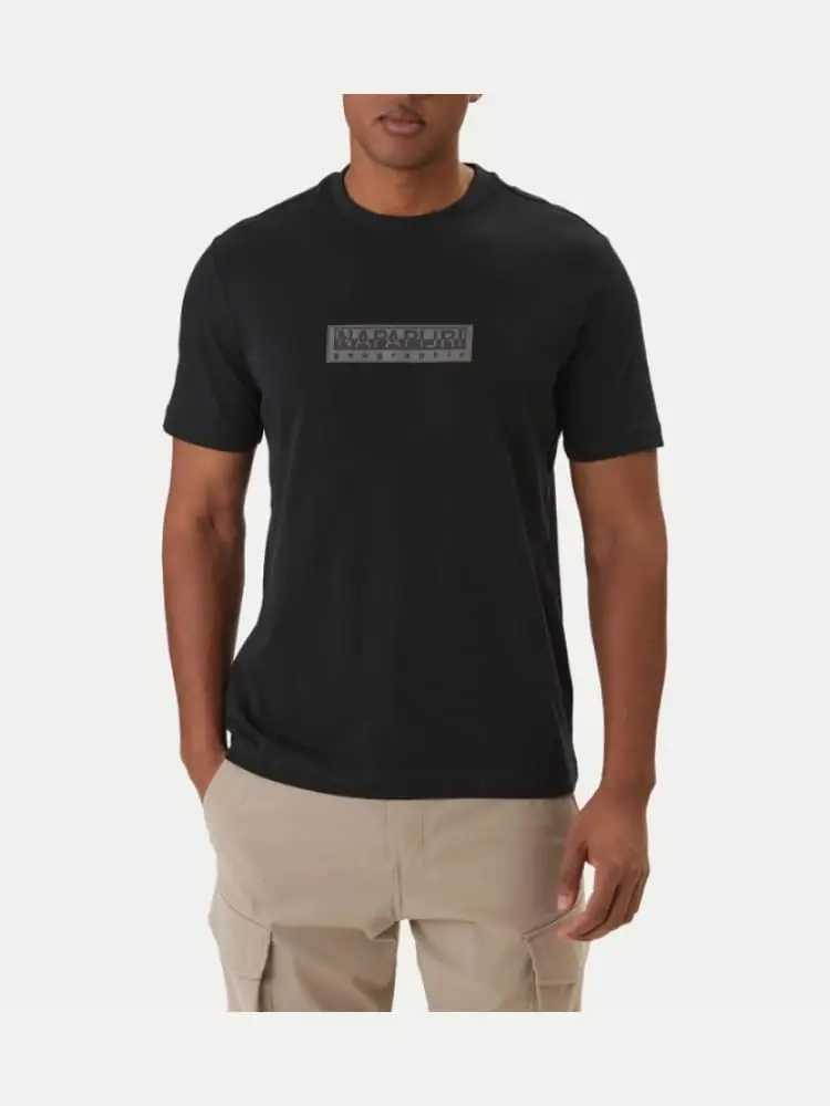 t-shirt in cotone nero con stampa logo regular fit