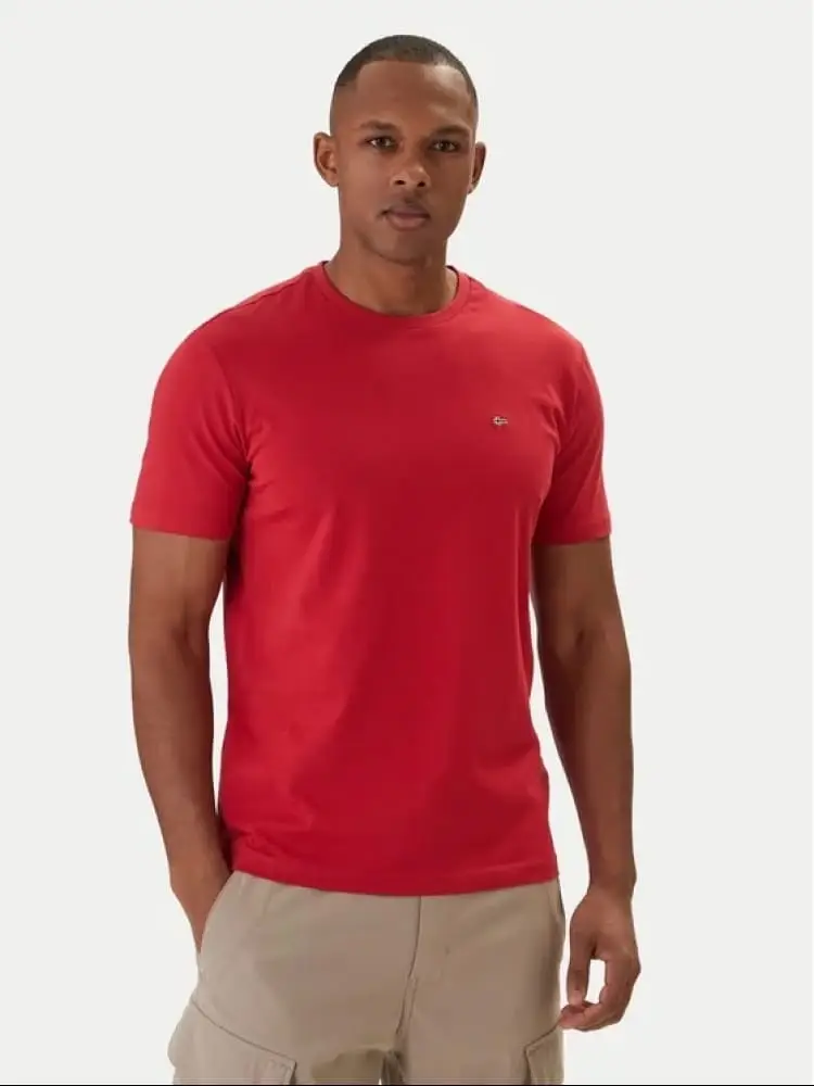 t-shirt uomo in cotone rosso con micro logo bandiera