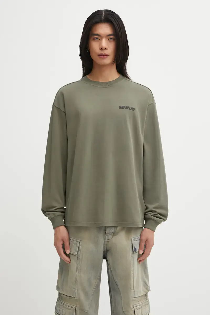 top a maniche lunghe in cotone S-Coldirai colore verde con applicazione NP0A88YCG0A1