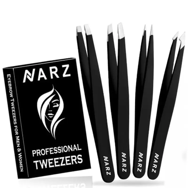 NARZ 4Pcs Pinzetta professionale per peli del viso Donne e uomini Pinzette di precisione pinzetta sopracciglia professionale in acciaio inox per peli incarniti Pinzette