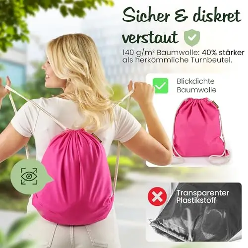 Naturstube 1 sacca da ginnastica in cotone (38 x 42 cm), certificata Oeko-TEX, sacchetto di stoffa e sacchetto sportivo miniatura 3