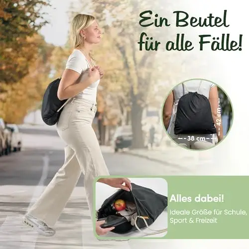 Naturstube 1 sacca da ginnastica in cotone (38 x 42 cm), certificata Oeko-TEX, sacchetto di stoffa e sacchetto sportivo miniatura 2