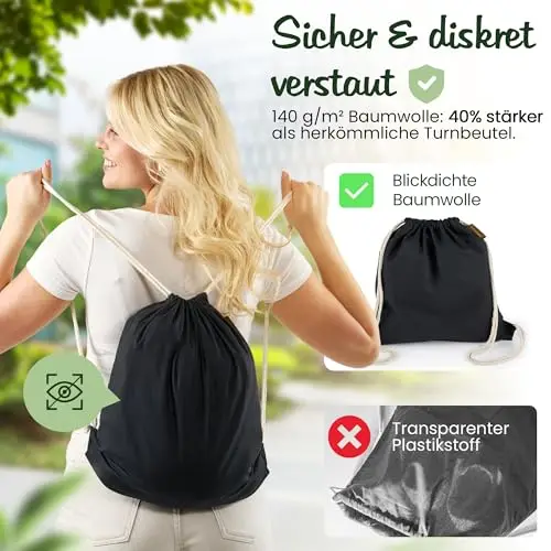 Naturstube 1 sacca da ginnastica in cotone (38 x 42 cm), certificata Oeko-TEX, sacchetto di stoffa e sacchetto sportivo miniatura 3