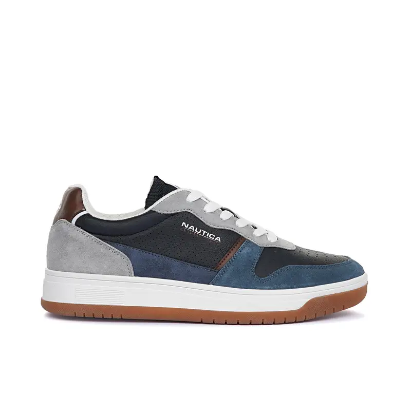 Sneakers blu con inserto traforato e logo