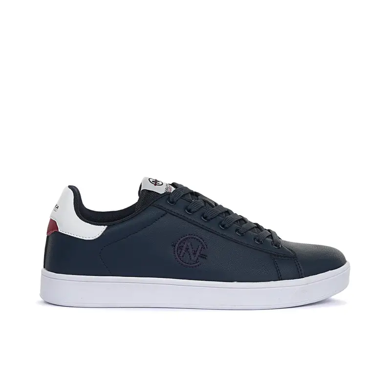 Sneakers blu con logo laterale e cuciture
