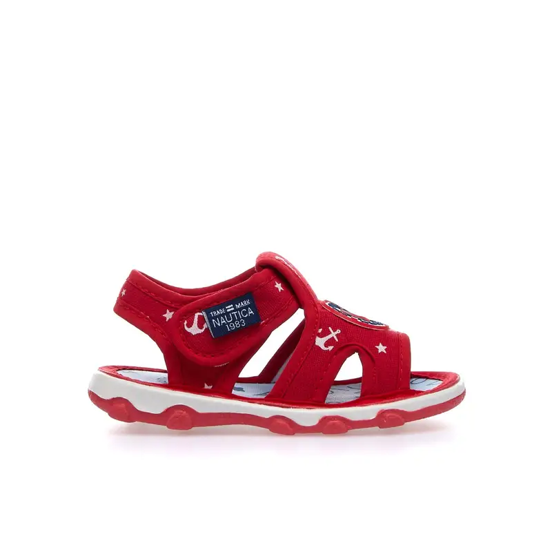Sandali bimbo rossi in tessuto con disegni e velcro