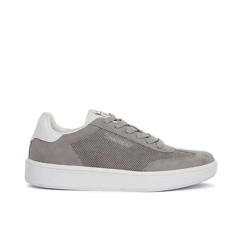Sneakers beige con inserto traforato e logo laterale