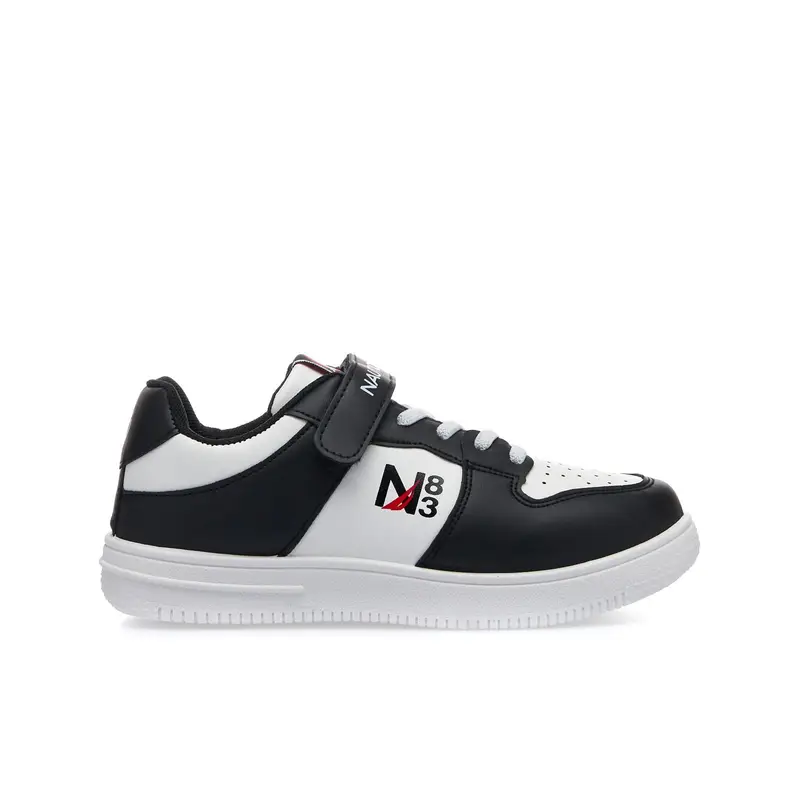 Sneakers da ragazzo bianche e nere con strappo e lacci