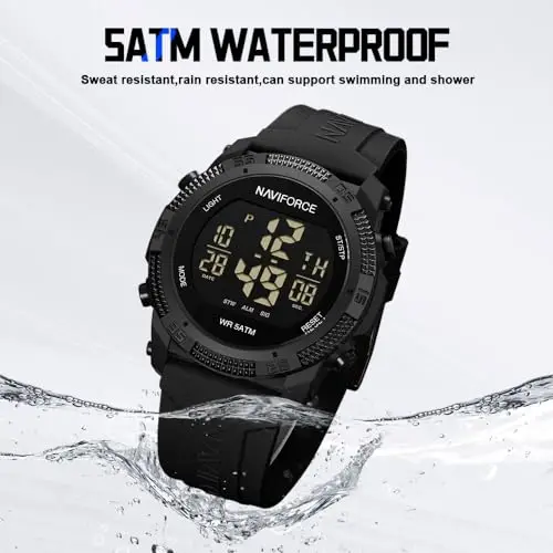 Naviforce Orologio digitale sportivo impermeabile da uomo con cronometro, allarme, cinturino in gomma, orologio da miniatura 2