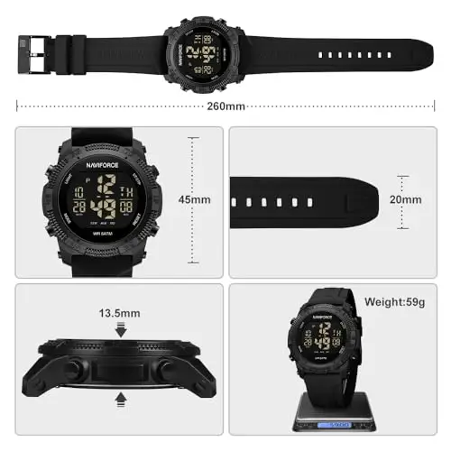 Naviforce Orologio digitale sportivo impermeabile da uomo con cronometro, allarme, cinturino in gomma, orologio da miniatura 3