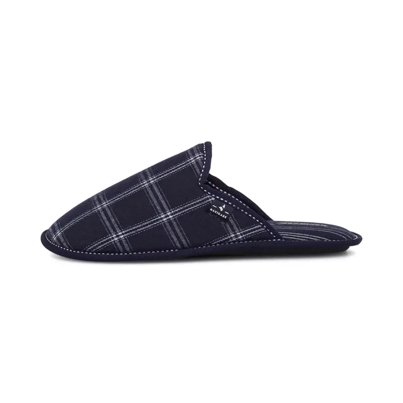Ciabatte blu uomo da casa con logo e stampa check