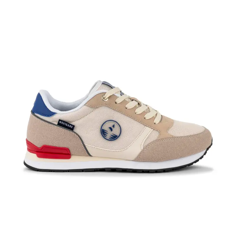 Sneakers beige da uomo in tessuto con stemma logo