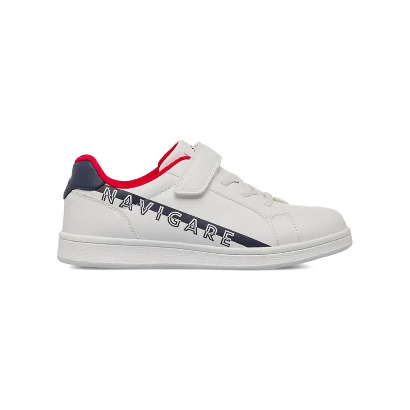 Sneakers bianche da bambino con velcro e logo laterale