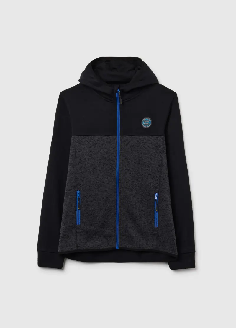 Giubbotto Nero E Grigio Pesante Con Cappuccio, Unisex, Nero