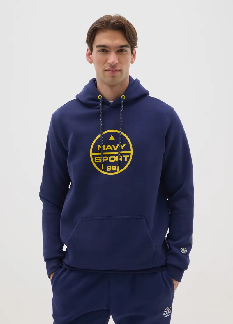 Felpa Con Cappuccio Blu In Misto Cotone Regular Fit, Uomo, Blu