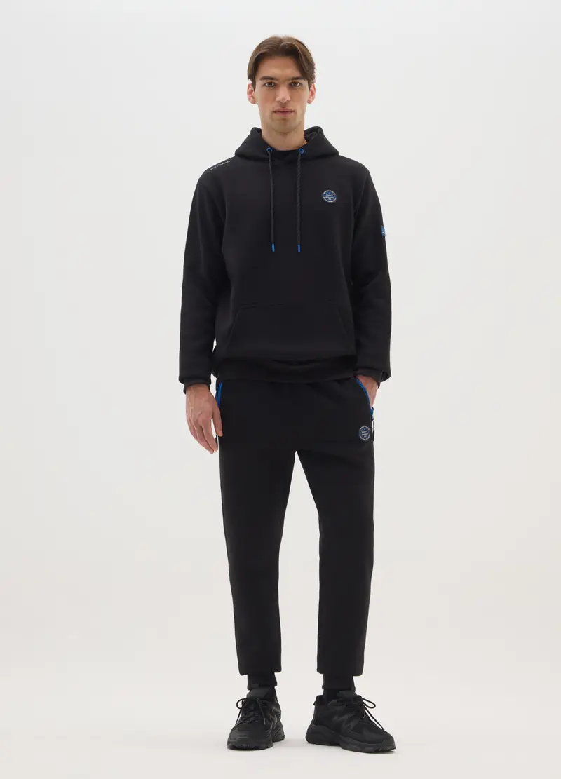 Felpa Nera Con Cappuccio In Misto Cotone, Uomo, Nero miniatura 2